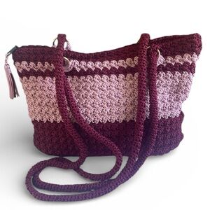 Crocheted Crossbody Bag Shoulder Bag Burgundy Pink Bloom & Co Lined